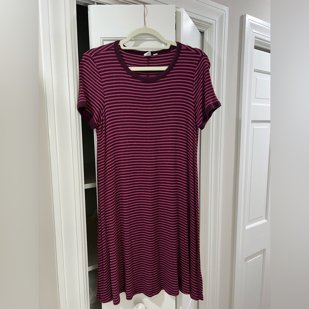 GAP Striped Burgundy and Pink T-Shirt Dress